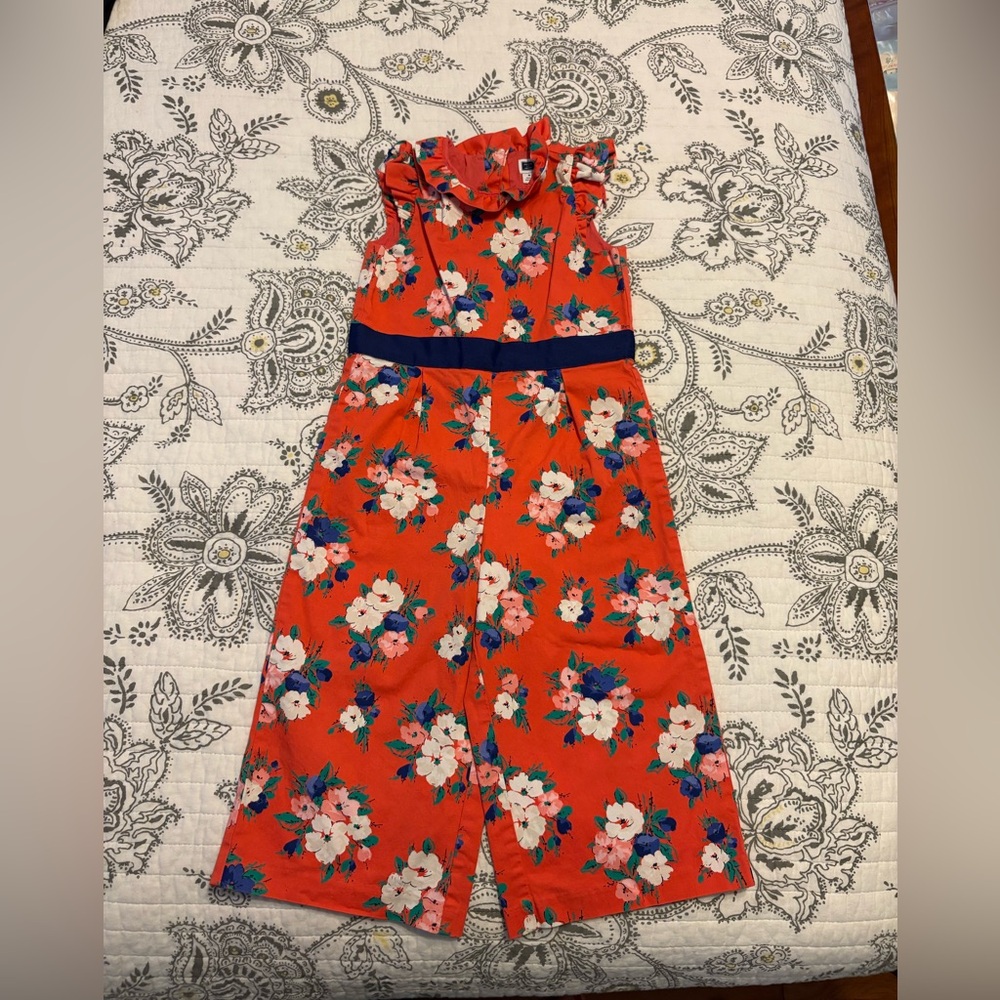 Janie and Jack floral ruffle jumpsuit with navy details - Picture 3 of 3